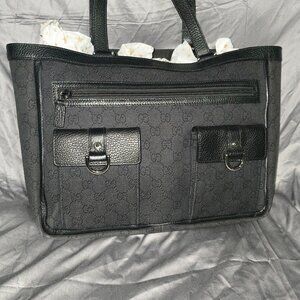 Gucci Black GG Canvas and Leather Abbey Pocket Tote